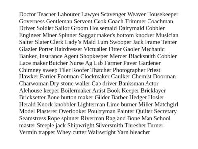 Occupations of our ancestors, are there trends, have we followed them?